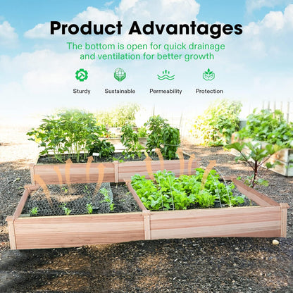 VIVOSUN 8×2Ft Wooden Raised Garden Bed, 97 x 25 x 11 Inches, Outdoor Wood Planter Box with Gloves and a Liner for Garden, Patio, Balcony, Backyard and Outdoors