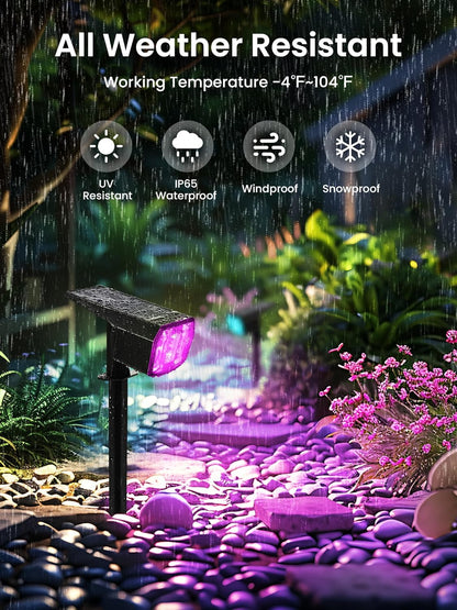 Solar Spot Lights Outdoor, 9 Lighting Modes RGB, Solar Lights Outdoor Waterproof IP65, 63 LED Landscape Spotlights for Holiday Decorations
