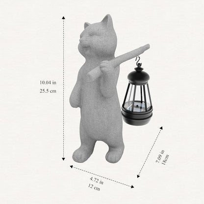 Garden Decoration, Figurine, Lawn Statue, Sculpture Ornament, Animal Figurine - Cat Resin Statue with Lantern (Walking01)