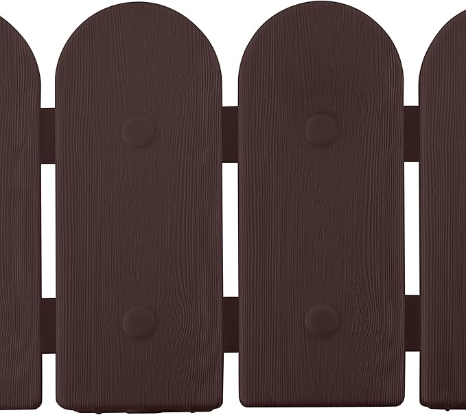 Evelyne Garden Border Plastic Edging: Wooden Fence Design - 8pcs Brown Yard Landscaping Fence Liner Lawn Edge Barrier - 10ft Kit of Decorative Lawn Panels Elements -Landscaping Edging-GMT-10374-A08