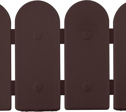 Evelyne Garden Border Plastic Edging: Wooden Fence Design - 16pcs Brown Yard Landscaping Fence Liner Lawn Edge Barrier - 20ft Kit of Decorative Lawn Panels Elements -Landscaping Edging-GMT-10374-A16