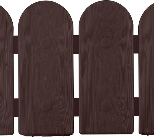 Evelyne Garden Border Plastic Edging: Wooden Fence Design - 16pcs Brown Yard Landscaping Fence Liner Lawn Edge Barrier - 20ft Kit of Decorative Lawn Panels Elements -Landscaping Edging-GMT-10374-A16