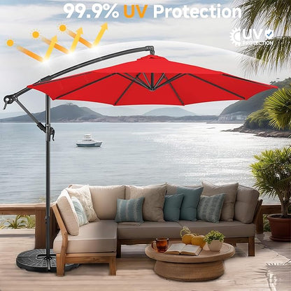FLAME&SHADE 10ft Cantilever Patio Umbrella Outdoor, Large Offset Umbrella with Crank and Cross Base, UPF 50+ UV Protection Hanging Umbrella for Pool Deck Garden, Red