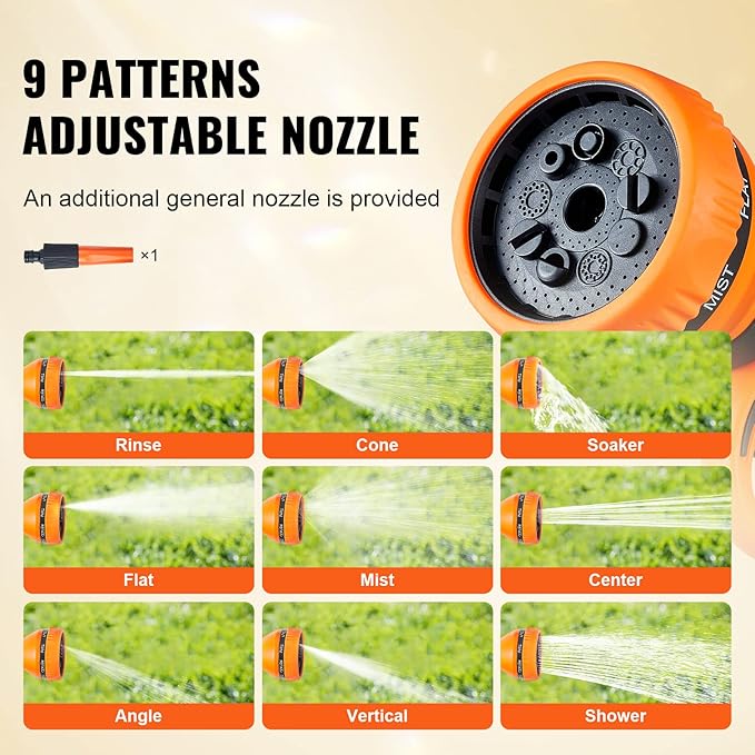 VEVOR Retractable Hose Reel, 100 ft x 1/2 inch, Garden Water Hose Reel with 9-Pattern Nozzle, 180° Swivel Bracket Wall-Mounted, Automatic Rewind, Lock at Any Length, with Slow Return System