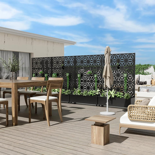 Casaphoria Metal Raised Garden Bed with Trellis and Wheels, 72"x47"x16" Planter Box for Climbing Plants, Vegetables & Vines, Features Drainage Holes and Privacy Screen (Black-Star)