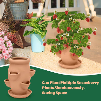 Strawberry Tower Pot Planter,Vertical Multi Pocket Ceramic Strawberry Succulent Planter Tower for Outdoor Plants
