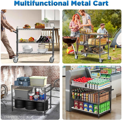 Leteuke 1120LBS Heavy Duty Rolling Utility Cart,3 Tier Rolling Carts with Wheels,NSF Commercial Grade with Handle Bar & Shelf Liners,45"x25"x39" Storage Cart for Kitchen,Restaurant,Plant Display,Black