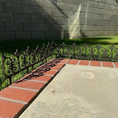 Ornate Cast Iron Garden Edging Fence（10.5" Tall） - 4 Pack Heavy Duty Metal Border for Lawn, Patio & Landscaping HC8308