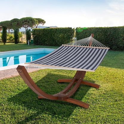 SUNCREAT Hammocks Standing Backyard Hammock with Stand, 2 Person Heavy Duty Hammock with 13.5 ft Wooden Stand, Blue Stripe