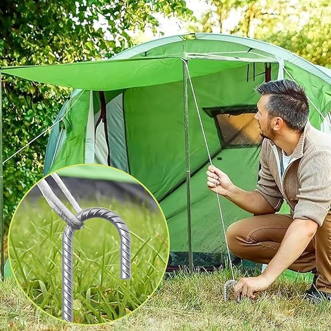 AAGUT Rebar Stakes 12 Inch J Hook Heavy Duty 32 Pack, 3/8 Inch Galvanized Metal Steel Ground Anchors Chain Link Fence Stakes for Camping Tent, Inflatables, Yard Decorations, Canopies & Swing Sets