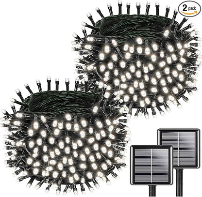 Upgrade 2Pack 200LED Solar String Lights for Outside, 66FT Solar Christmas String Lights Outdoor with 8 Modes, IP65 Waterproof Outdoor Twinkle Light, Garden Xmas Tree Christmas Decoration, Cool White