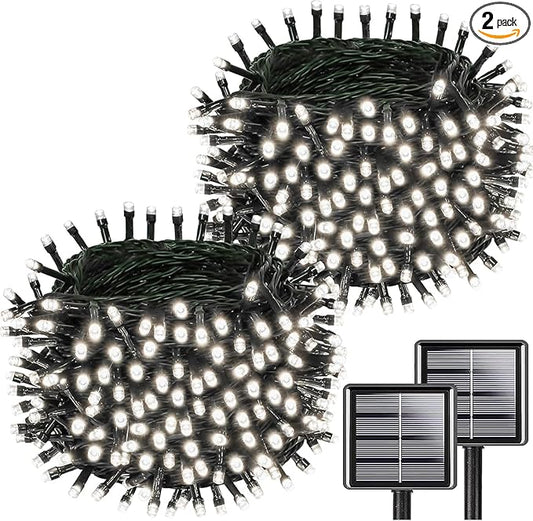 Upgrade 2Pack 200LED Solar String Lights for Outside, 66FT Solar Christmas String Lights Outdoor with 8 Modes, IP65 Waterproof Outdoor Twinkle Light, Garden Xmas Tree Christmas Decoration, Cool White