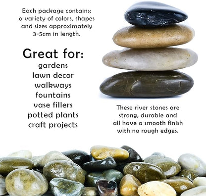 2 lbs Approx. 15 River Rocks Stones for Plants Pebbles for Indoor Plants | Aquarium Fish Tank Rocks | Polished Decorative Rocks for Vases (2-3 Inches)