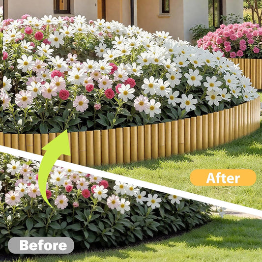 8x39IN Natural Bamboo Edging, Bamboo Garden Border Edging, Outdoor Landscape Edging for Decorative Garden, Patio Flower Garden Bed, Lawn, Yard, Pool Fences（1Pc with 3 Short Poles）