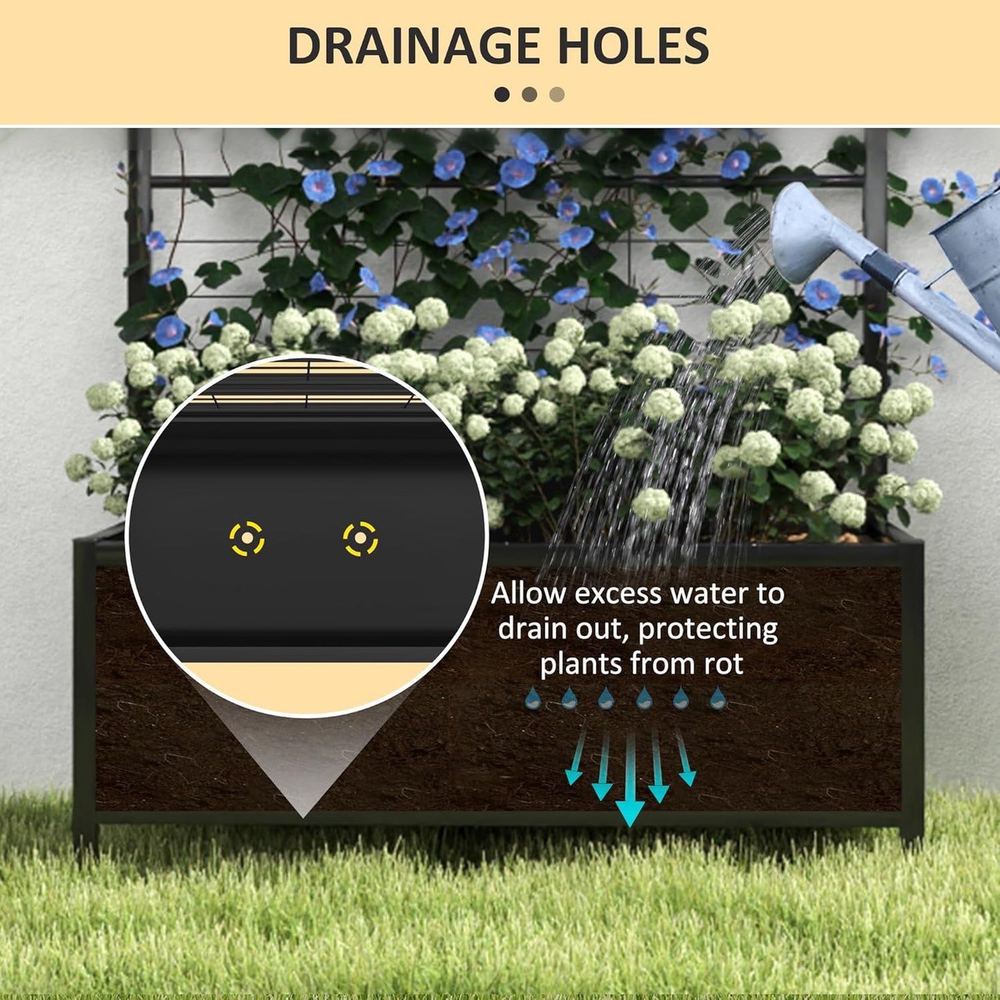 Outsunny Planter Box with Trellis, 35.4 x 15.7 x 47.2 inch Raised Garden Bed with Drainage Holes, Planters for Outdoor Plants, Vegetables, Flowers, Herbs, Trellis Planter, Black