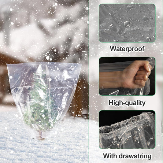 6 Pcs Winter Plant Cover Freeze Protection - 39.3" x 39.3" Plastic Plant Frost Bags with Drawstring, Transparent Waterproof Plant Shelter Coverings for Outdoors Garden Plants Shrubs Sapling Bushes