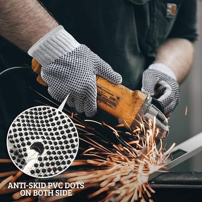 Evridwear Cotton Polyester String Knit Shell Safety Protection Work Gloves for Painter Mechanic Industrial Warehouse Gardening Construction Men & Women 12 Pairs, With Two Side dots, L Size