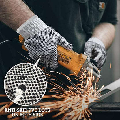 Evridwear Cotton Polyester String Knit Shell Safety Protection Work Gloves for Painter Mechanic Industrial Warehouse Gardening Construction Men & Women 12 Pairs, With Two Side dots, L Size