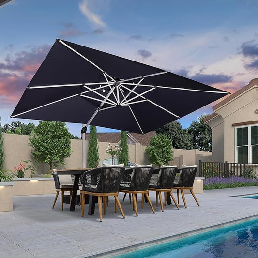PURPLE LEAF 10 X 13 FT Cantilever Patio Umbrellas with Base Included, Large Square Offset Umbrella with 360° Rotation, Outdoor Aluminum Pool Umbrella for Pool Lawn Garden, Navy Blue
