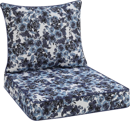 Favoyard Outdoor Seat Cushion 24 x 24 x 4 in Waterproof Pattern Fade Resistant Cover Removable Patio Furniture Cushions Deep Seat & Back Cushion Set with Adjustable Straps for Patio Chair Sofa Couch