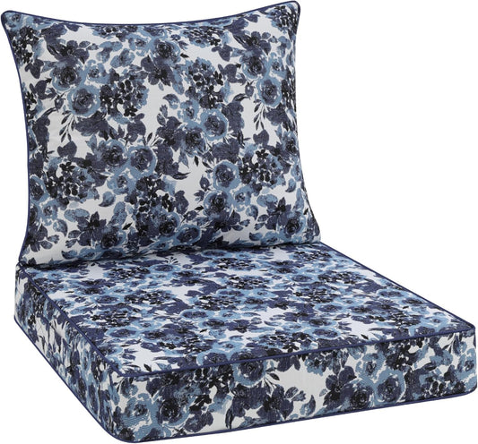 Favoyard Outdoor Seat Cushion 19 x 19 x 3 in Waterproof Pattern Fade Resistant Cover Removable Patio Furniture Cushions Deep Seat & Back Cushion Set with Adjustable Straps for Patio Chair Sofa Couch