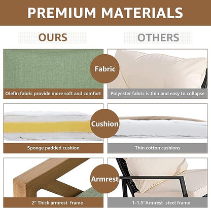 NATURAL EXPRESSIONS Rocking Bistro Set, 3 Piece Outdoor Patio Conversation Furniture Set with 2 Rockers and 1 Metal Coffee Table with Thick Cushions for Backyard,Porch,Poolside,300lbs