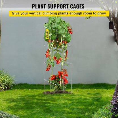 VEVOR Tomato Cages, 11.8" x 11.8" x 46.1", 5 Packs Square Plant Support Cages, Silver PVC-Coated Steel Tomato Towers for Climbing Vegetables, Plants, Flowers, Fruits