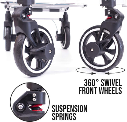 Creative Outdoor Wagon for Kids Push Pull Collapsible Stroller with Canopy Folding Cart for Beach, Park, Garden (Teal & Grey)