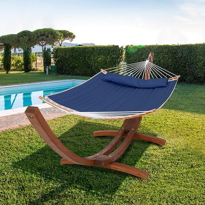SUNCREAT Hammocks Standing Backyard Hammock with Stand, 2 Person Heavy Duty Hammock with 13.5 ft Wooden Stand, Navy