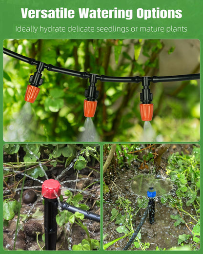 Pawfly 240 ft Drip Irrigation System for Garden, Drip Irrigation Kit with 40ft 1/2" & 200ft 1/4" Tubing Adjustable Emitters Fittings and Accessories, Garden Watering System for Greenhouse Lawn Yard