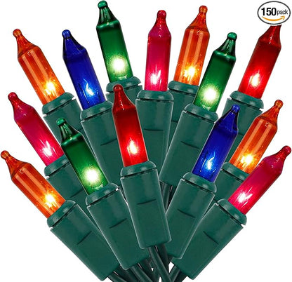 LJLNION Christmas Lights, 150 Count 33 FT Green Wire Xmas Tree Lights, 120V UL Certified Connectable for Holiday Party Outdoor Indoor Decoration, Multicolor