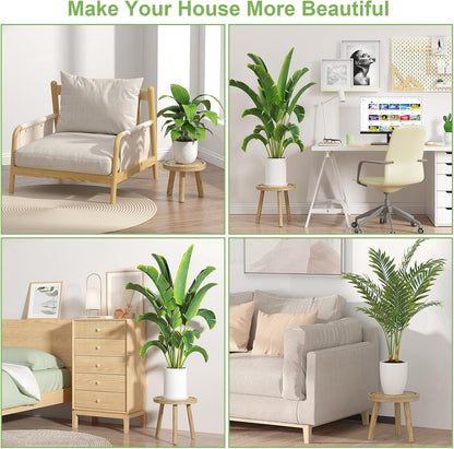 3-Pack Wood Plant Stands Indoor, Single Plant Stand for 6-12 Inch Pots, Mid-Century Modern Plant Stool, Tall Plant Stand for Large Plants for Living Room, Balcony, Office (Light Brown