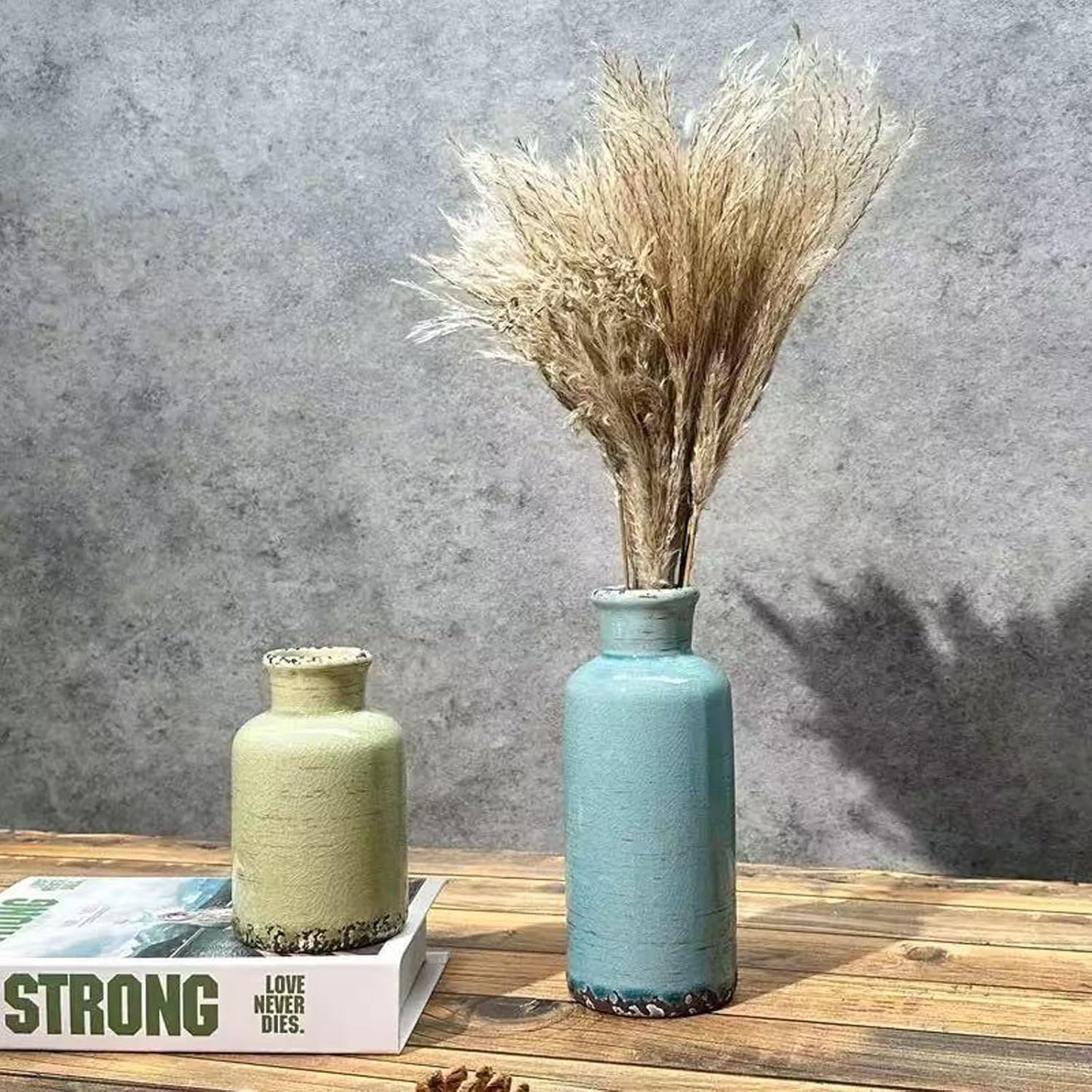 Ceramic Vase Set of 3,Small Rustic Vintage Decorative Vase for Home Decor,Modern Farmhouse Vases for Living Room,Table Shelf,Centerpieces,Fireplace and Entrance Decorative-Multicolor