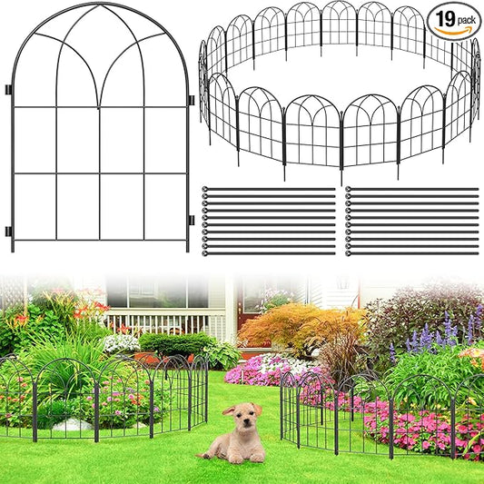 Garden Fences Animal Barrier, 12.55"*16.48" Black Garden Border Fencing, Arched Rustproof Metal No Dig Fence for Dogs, Outdoor Fence, Dog Fencing for Yard, Flower Bed (Medium 19 Pcs)
