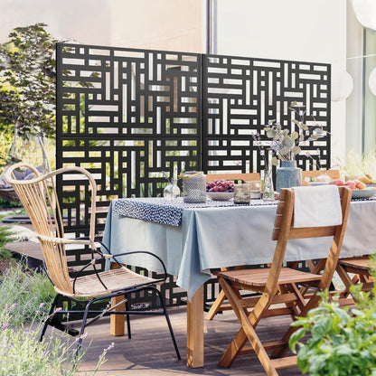 Metal Privacy Screen 72" H47 W,Freestanding Decorative Outdoor Panel for Balcony Patio Lawn Garden,Fence-Black & Street