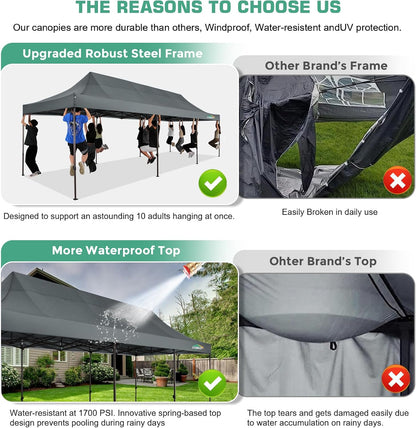 COBIZI 10x30 Pop Up Canopy Tent Heavy Duty with 8 Removable Sidewalls, Commercial Portable Tents for Parties Ez Up Canopy All-Weather Windproof & Waterproof and UPF 80+ Wedding Tent Sun Shelter