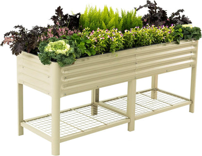 Elevated Raised Garden Bed-V Series, 2' x 6' Garden Beds with Legs & Storage Rack for Patio Porch, 1000 Lbs Weight Capacity, Outdoor Planter Boxes for Gardening Herbs Vegetables Flowers, Pearl White
