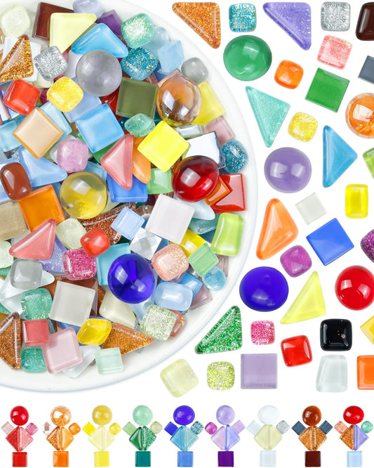 FIVEIZERO 420g Mosaic Tiles for Crafts - 280Pcs Glass Mosaic Kits, Mixed Shapes Mosaic Glass Pieces for Art, Irregular Tiny Mosaic Tile for DIY Projects, Home Decoration(Mix)