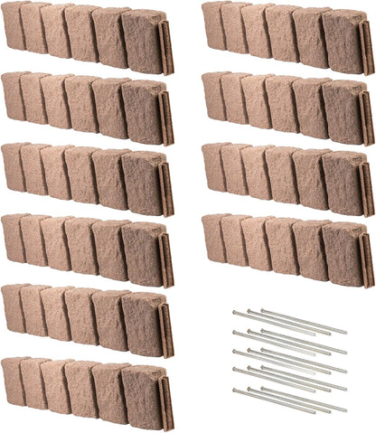 Beuta Landscape Edging | Garden Edging Border | Faux Stone Block XL for Lawn Edging, Flower Beds & Yard Edging – 10 Pack | Each Section Has 6 Blocks 48" L x 4" W x 9.5" H | 30 Spikes | Cobblestone