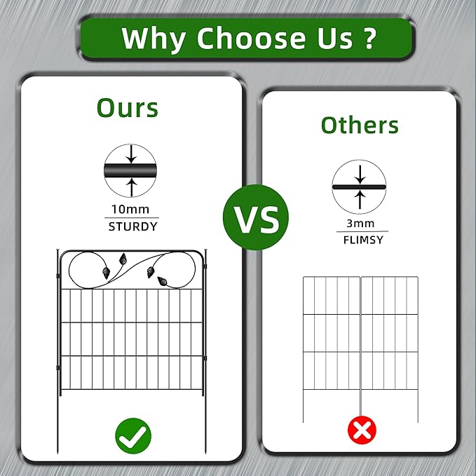 Decorative Black Garden Fencing 24in(H) X16ft(L) 8 Panels Metal Wire Edging Patio Landscape Flower Border Garden Fence for Dogs Animal Barrier for Outdoor