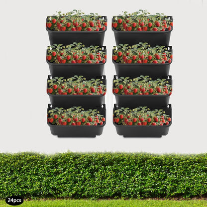 Eapmic Vertical Wall Planter with 24 Pots, Hanging Garden Plant Flowerpot Holder, Stackable Wall-Mounted Planter, Balcony Planters for Flowers Vegetables Fruits (Black, 24 Pots)