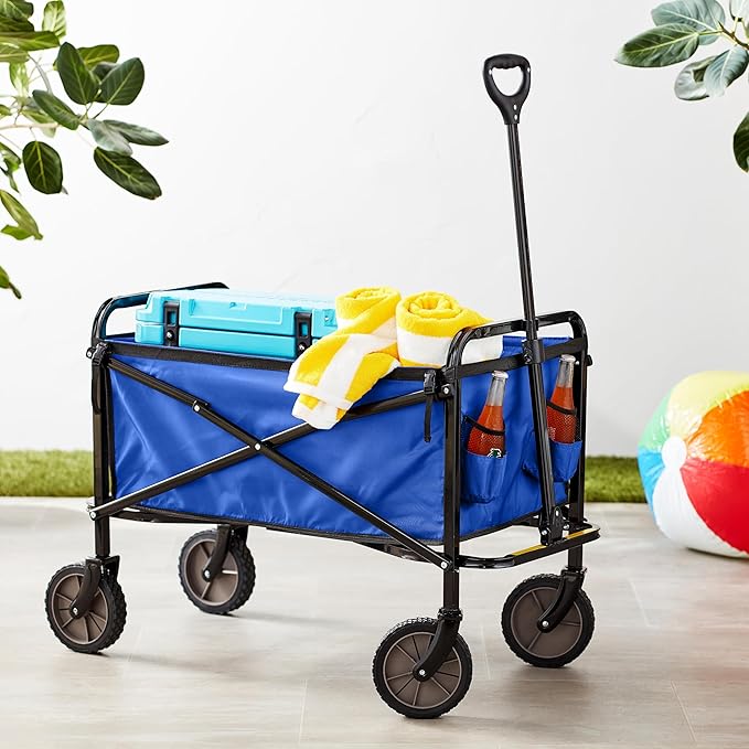 Amazon Basics Collapsible Folding Heavy Duty Utility Wagon for Outdoor Sports, 265 pounds Weight Capacity, Camping, Garden, and Shopping, 27.6 x 40.9 x 20 inches, Blue