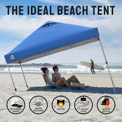CROWN SHADES 10x10 Pop Up Canopy Tent - Patented Center Lock One Push Instant Outdoor Canopy Beach Tent with STO-N-Go Bag 8 Stakes & 4 Sand Bags，Blue