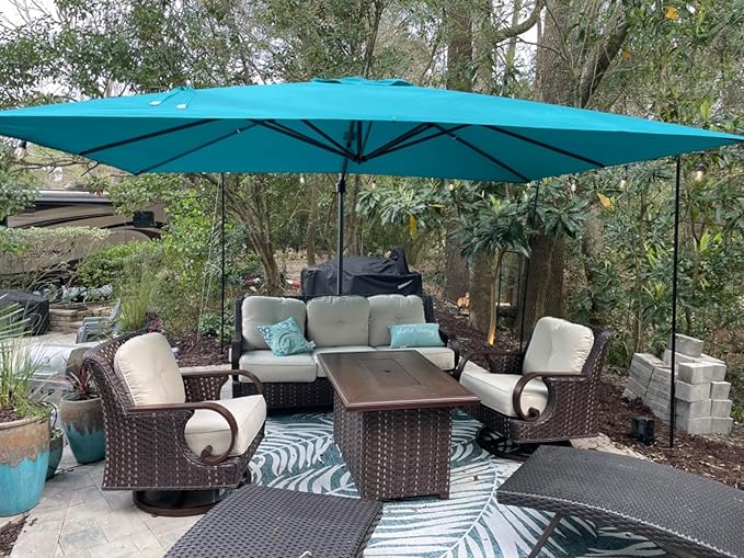 PURPLE LEAF 10' X 13' Patio Umbrella Outdoor Cantilever Rectangle Umbrella Aluminum Offset Umbrella with 360-degree Rotation for Garden Deck Pool Patio, Turquoise Blue