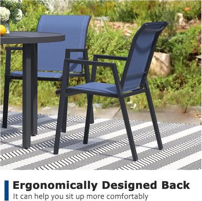 Outdoor Patio Chairs Set of 4, Blue Stackable Outdoor Chairs, Lightweight Patio Set with High Back, Metal Dining Chair for Lawn, Garden, Yard and Deck