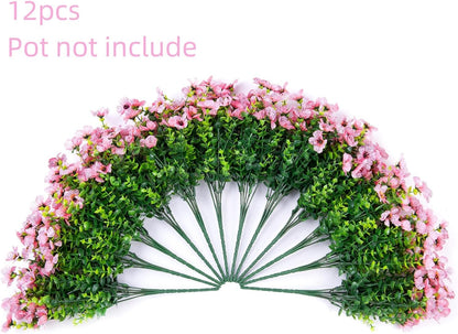 Artificial Flowers for Outdoor Indoor Garden Home Decoration, Faux Flower Daisy with Eucalyptus Leaves Fake Plants Greenery Boxwood Porch Patio, 12 Bundles (Pink)