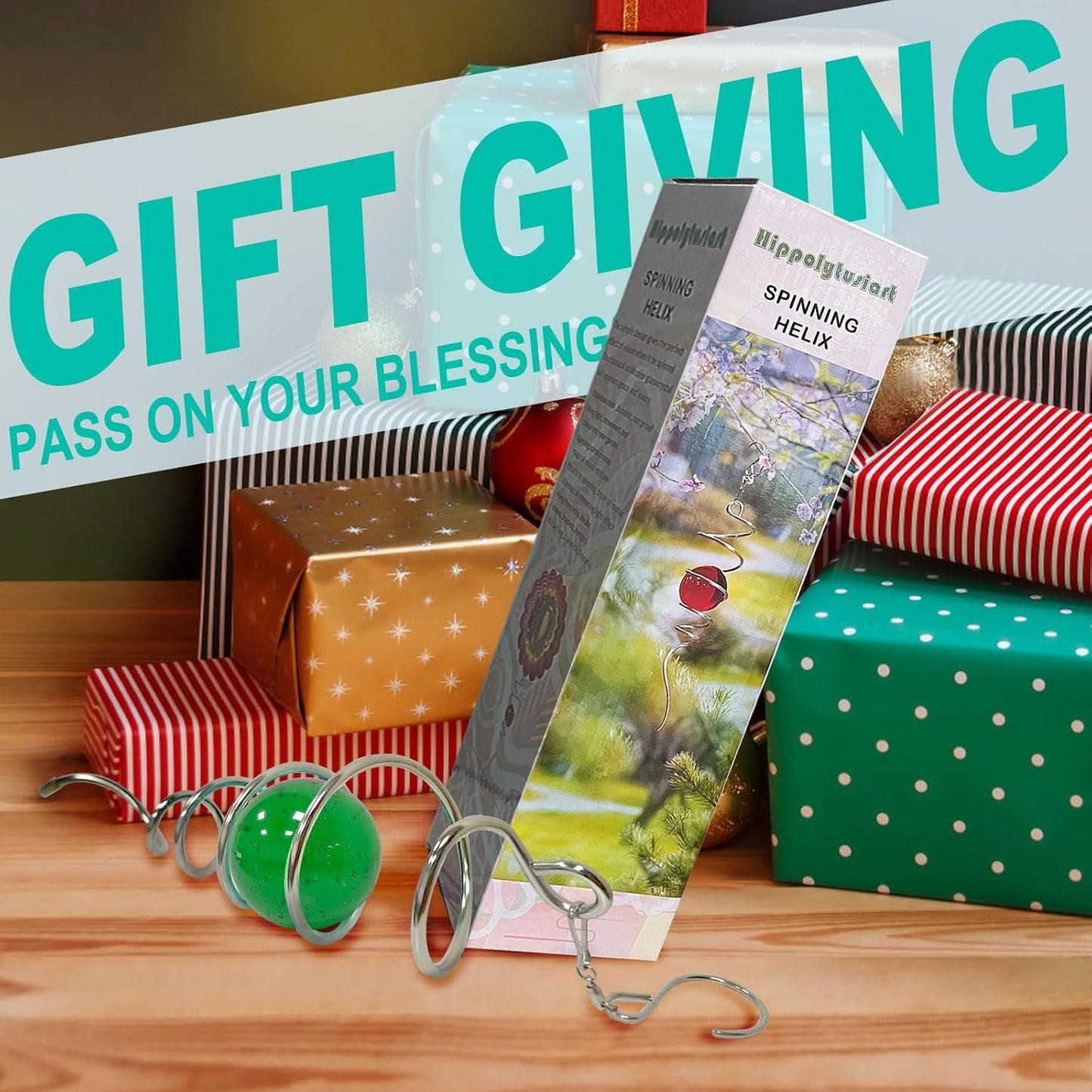 Wind Spinner Tail with Green Glass Orb,Gazing Ball Spiral Tail,Wind Spinners Stabilizer,Visual Illusion in Spinning Hanging Rotating Art Decor,Indoor Outdoor Garden Decoration-13in