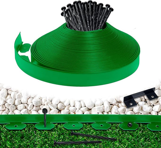 Landscape Edging Border 100 FT 2 Inch Tall with 180 Spikes, Plastic Edging for Landscaping, Garden Edging Border, Flower Bed, Paver and Lawn Edging Border, Green
