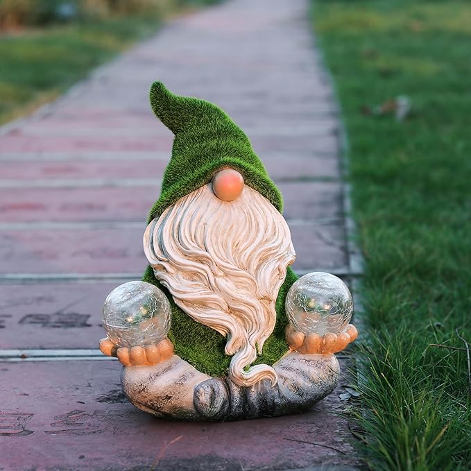 TERESA'S COLLECTIONS Garden Gnomes Decorations for Yard with Solar Lights, Fathers Gifts, Resin Flocked Zen Garden Decor for Outdoor Porch Patio Decor, Yoga Gnome Gifts for Women and Men, 6"