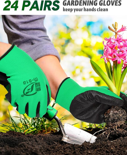 Nuogo 24 Pairs Gardening Gloves for Men Women Rubber Coated Landscaping Work Gloves Safety Work Construction